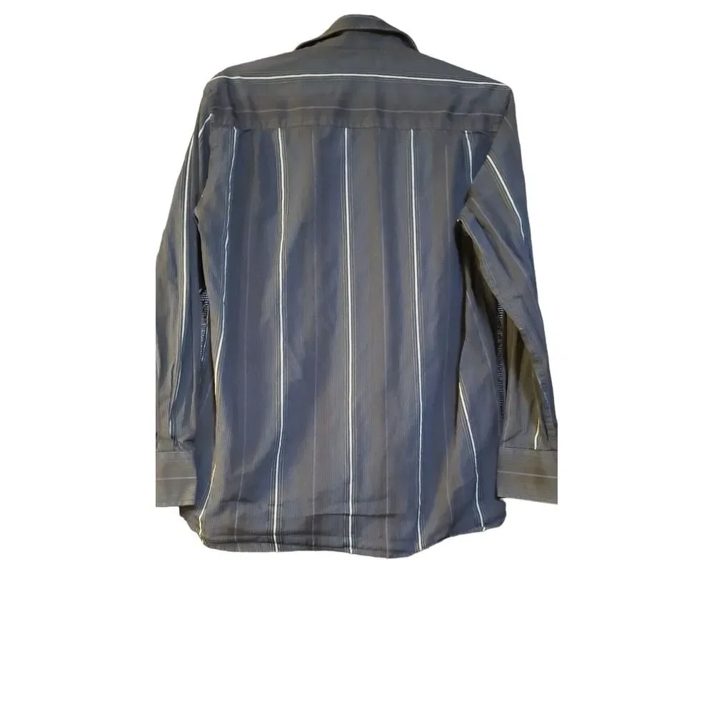 Perry Ellis Shirt Size S Button Up Long Sleeve‎ 100% Cotton Top Black W/ Stripes